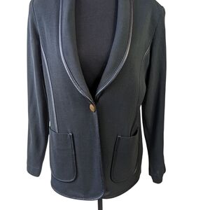 Exclusively Misook Women's Dark Grey Knit Blazer With Vegan Leather Trim.
